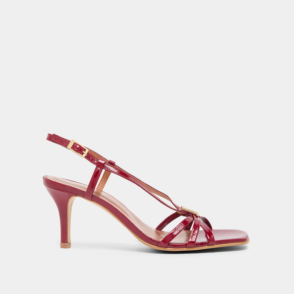 Jonak Heeled Sandals With Monograms In Red Carmine Shiny Leather VOMA