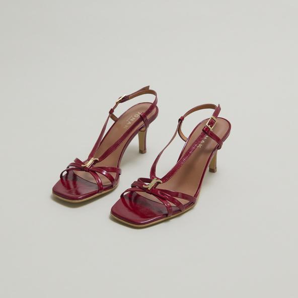 Jonak Heeled Sandals With Monograms In Red Carmine Shiny Leather VOMA