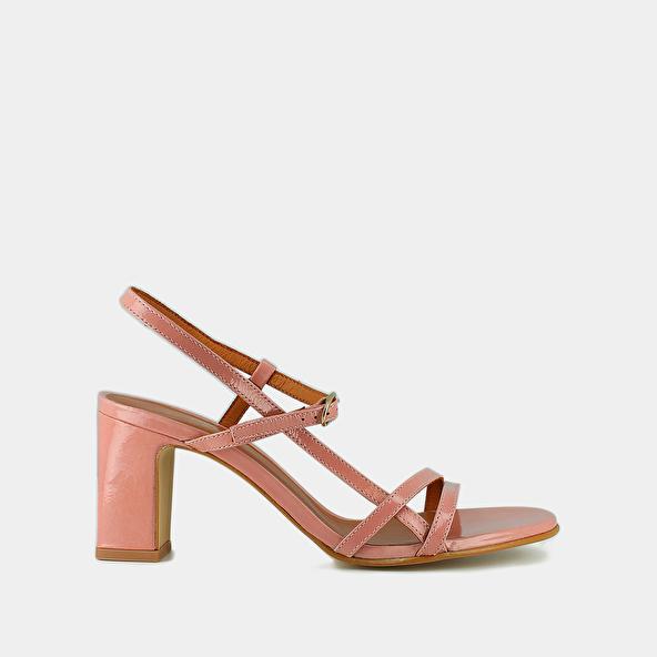 jonak Heeled sandals with straps in pink pleated patent VICOMTE