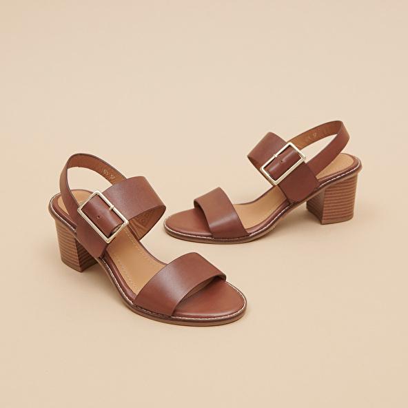 Jonak Heeled Sandals With Thick Straps In Cognac Leather ACRE