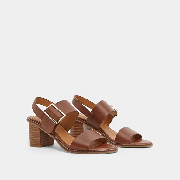 Jonak Heeled Sandals With Thick Straps In Cognac Leather ACRE