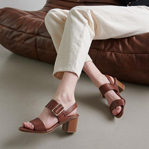 jonak Heeled sandals with thick straps in cognac leather ACRE