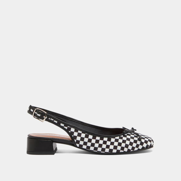 Jonak Heeled Slingback Ballet Flats In Black And White Textile DAMIUS
