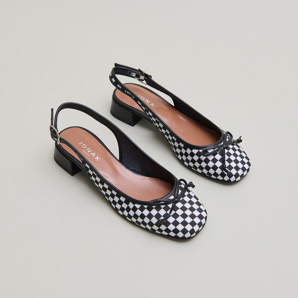 Jonak Heeled Slingback Ballet Flats In Black And White Textile DAMIUS