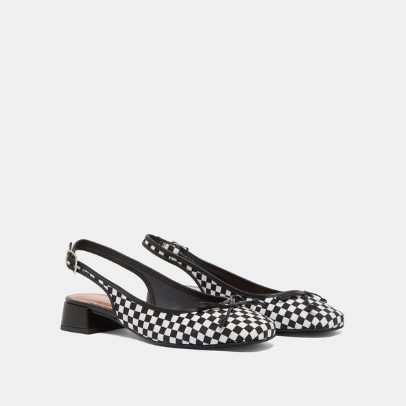 Jonak Heeled Slingback Ballet Flats In Black And White Textile DAMIUS