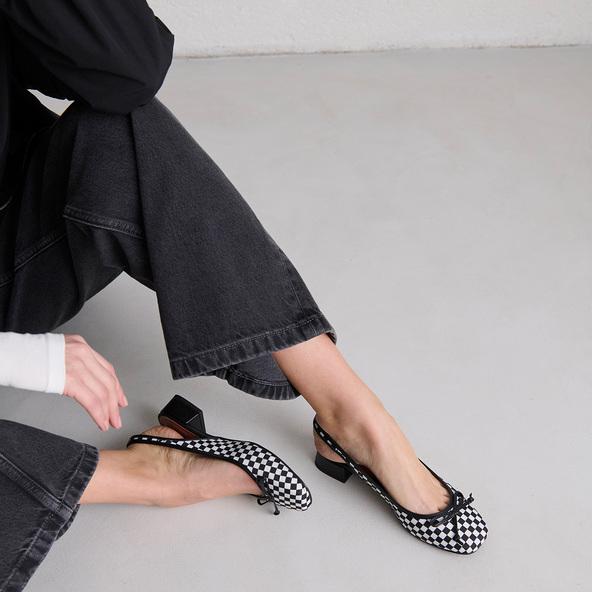 jonak Heeled slingback ballet flats in black and white textile DAMIUS