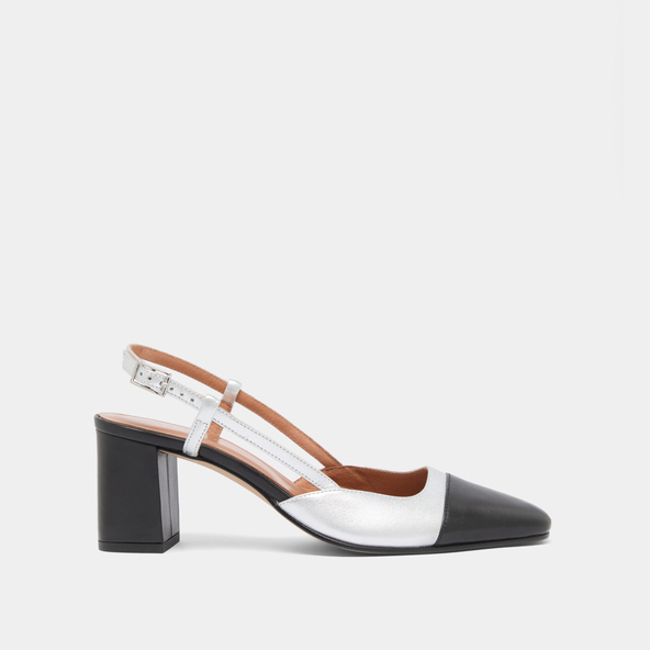 Jonak Heeled Slingbacks In Black And Silver Leather DHAPOP