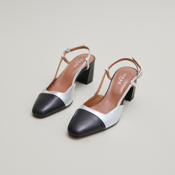 jonak Heeled slingbacks in black and silver leather DHAPOP