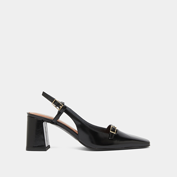 Jonak Heeled Slingbacks In Black Glazed Leather DADELLE