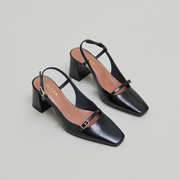 Jonak Heeled Slingbacks In Black Glazed Leather DADELLE