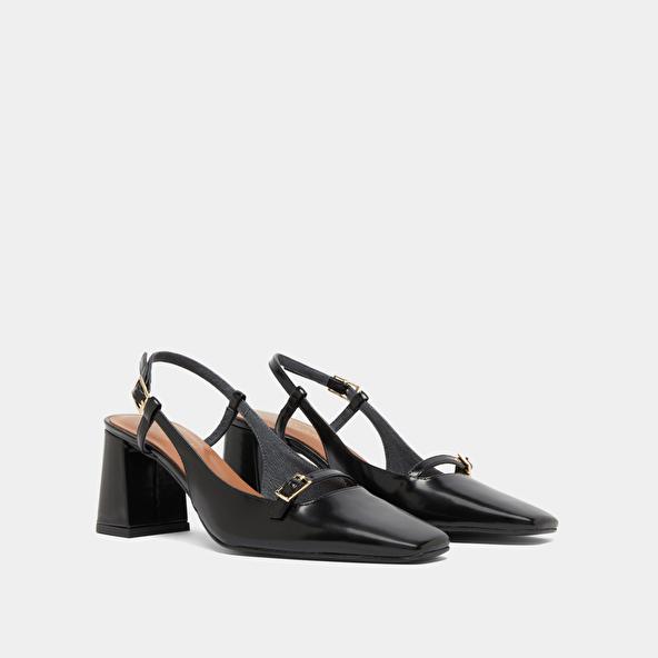 Jonak Heeled Slingbacks In Black Glazed Leather DADELLE