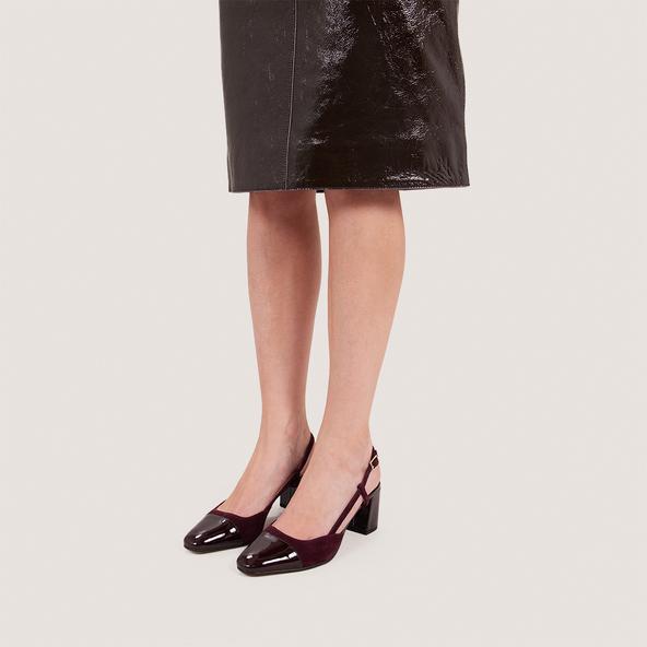 Jonak Heeled Slingbacks In Burgundy Patent Leather And Velvet DHAPOP