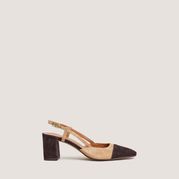 Jonak Heeled Slingbacks In Dark Brown And Camel Velvet DHAPOP