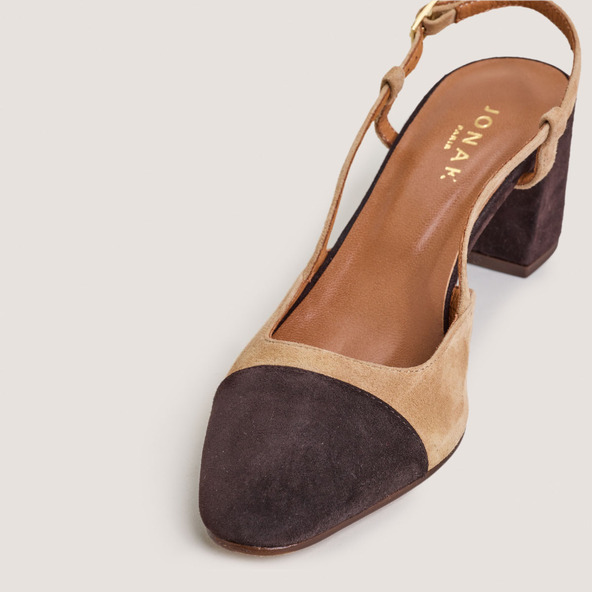 Jonak Heeled Slingbacks In Dark Brown And Camel Velvet DHAPOP