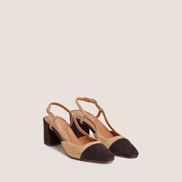 jonak Heeled slingbacks in dark brown and camel velvet DHAPOP