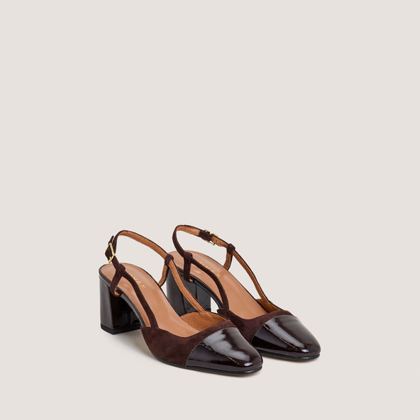 jonak Heeled Slingbacks in dark brown patent leather and brown suede DHAPOP