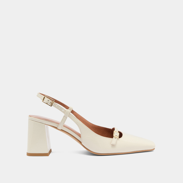 Jonak Heeled Slingbacks In Ecru Shiny Leather DADELLE