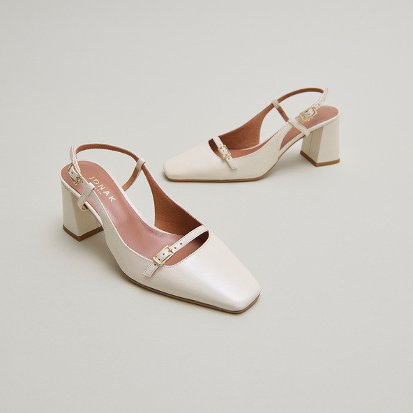 Jonak Heeled Slingbacks In Ecru Shiny Leather DADELLE
