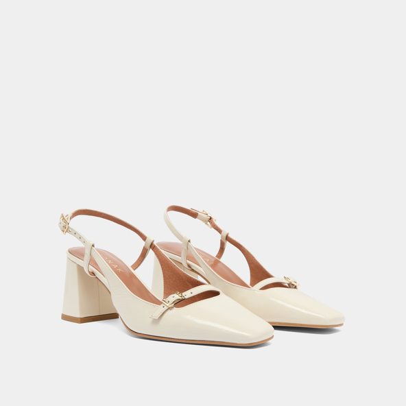 Jonak Heeled Slingbacks In Ecru Shiny Leather DADELLE