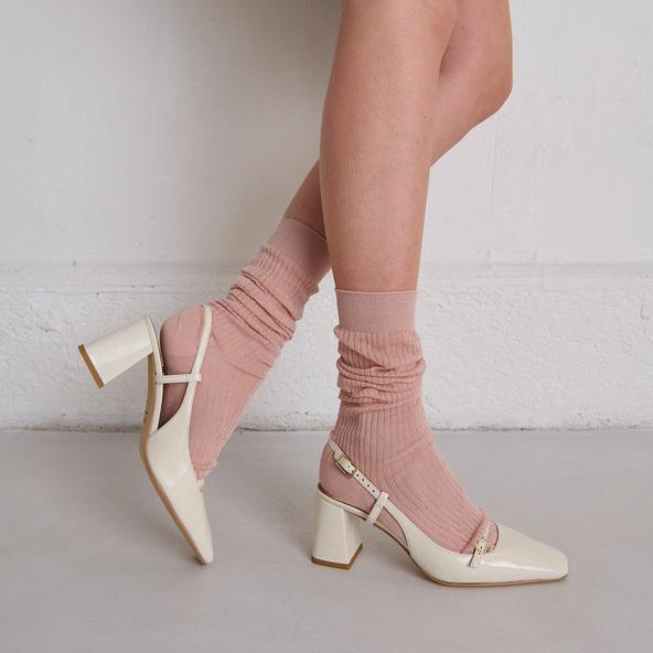 jonak Heeled slingbacks in ecru shiny leather DADELLE