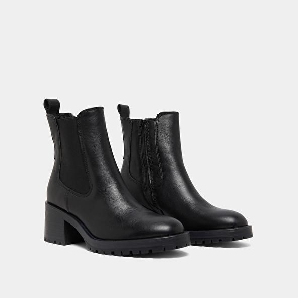 Jonak High Boots With Notched Soles In Black Grained Leather CECILE