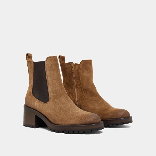 Jonak High Boots With Notched Soles In Taupe Suede CECILE