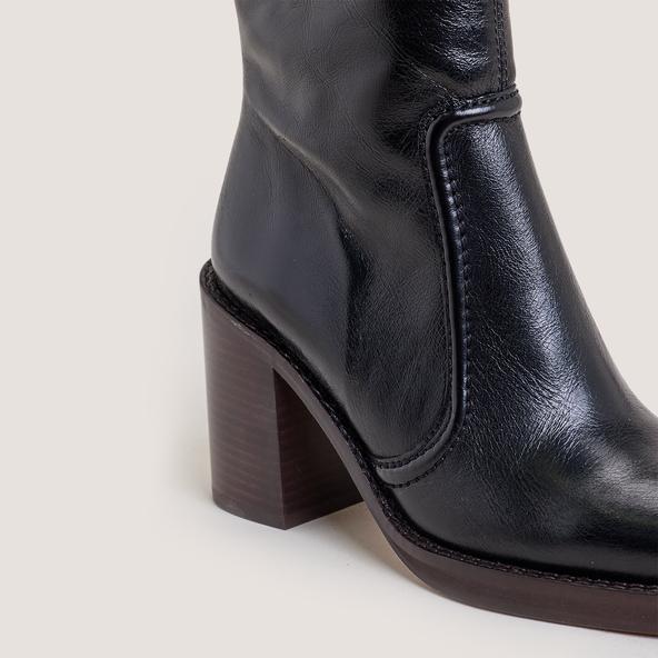 Jonak High-Heel Platform Booties In Aged Black Leather BENICIO