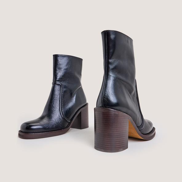 Jonak High-Heel Platform Booties In Aged Black Leather BENICIO