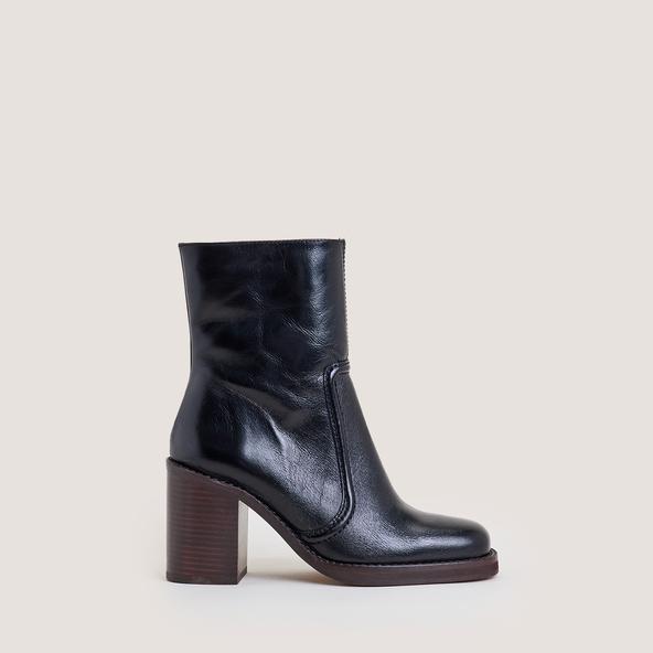 jonak High-Heel Platform Booties in aged black leather BENICIO