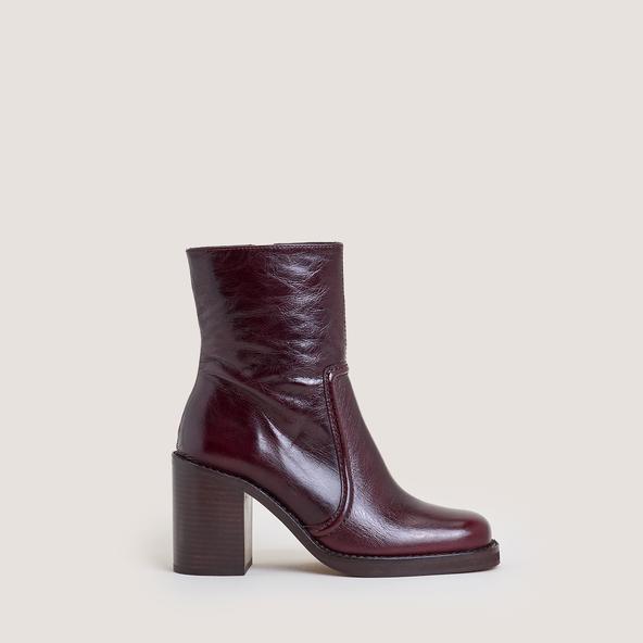 jonak High-Heel Platform Booties in aged chocolate leather BENICIO