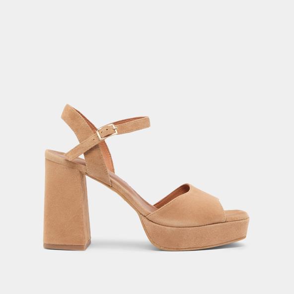 Jonak High Heel Sandals With Open Toe In Camel Velvet VLADA
