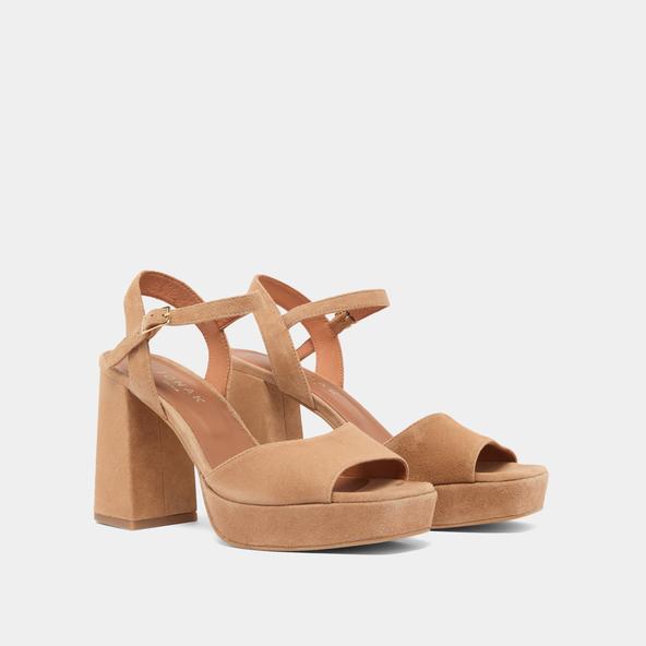 Jonak High Heel Sandals With Open Toe In Camel Velvet VLADA