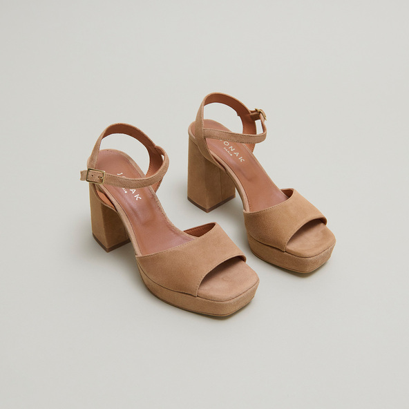 jonak High heel sandals with open toe in camel velvet VLADA