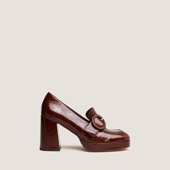Jonak High-heeled Loafers In Brown Patent Leather VAXE