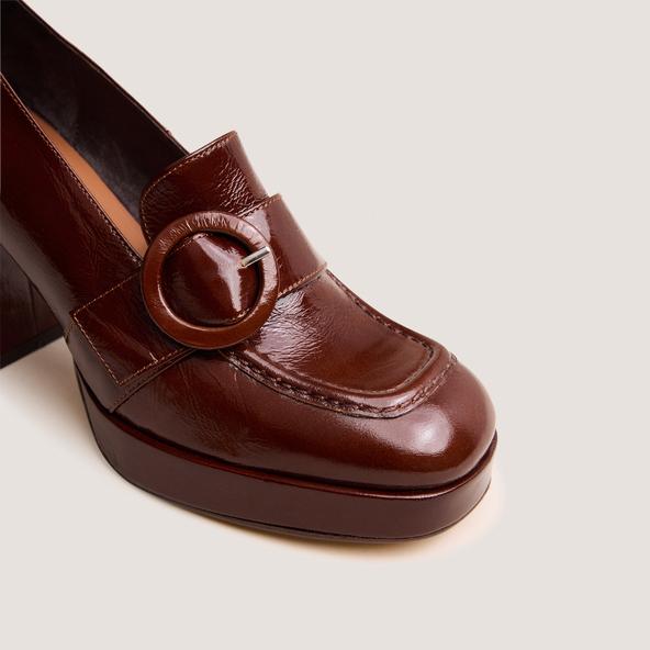 Jonak High-heeled Loafers In Brown Patent Leather VAXE
