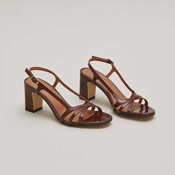 jonak High-heeled sandals in brown shiny leather VAIANA