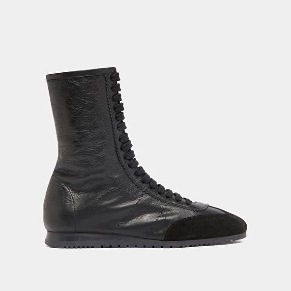 Jonak High Lace-up Sneakers In Black Suede And Black Leather DOUBONE