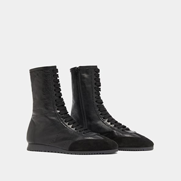 Jonak High Lace-up Sneakers In Black Suede And Black Leather DOUBONE