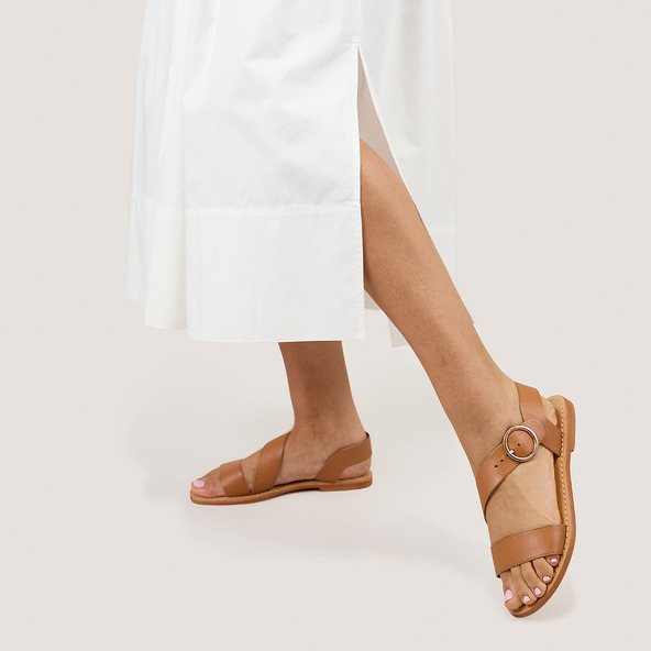 Jonak Asymmetrical Sandals In Camel Leather WABLO
