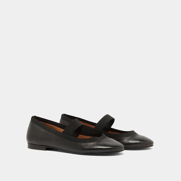 Jonak Ballet Flats With Straps En Cuir Noir DABUS