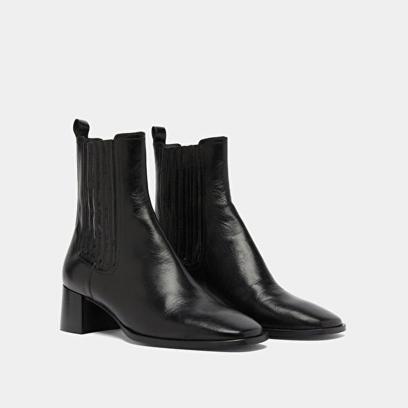 Jonak Bottines à Fronces In Black Leather DINGO