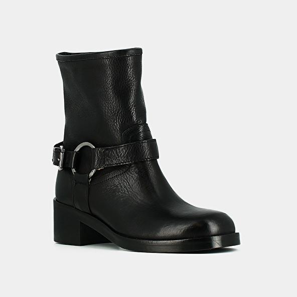 Jonak Buckle Boots In Black Grained Leather RIGA