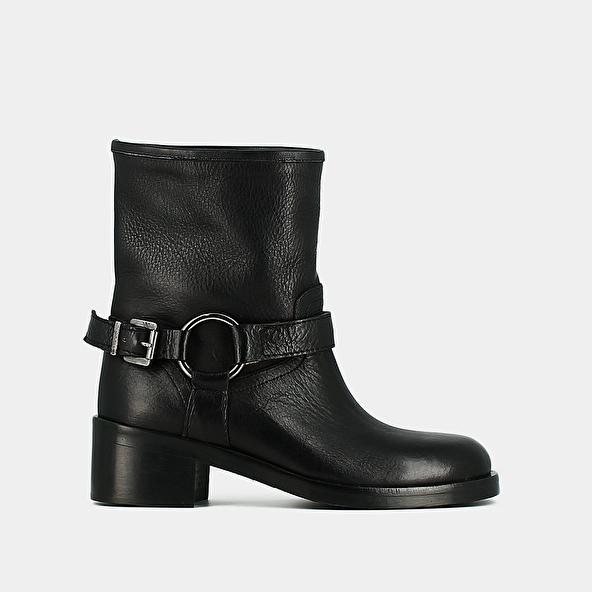 jonak Buckle boots in black grained leather RIGA