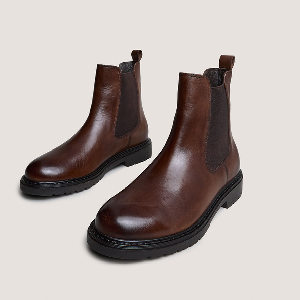 Jonak Chelsea Boots In Brown Leather AMICAL