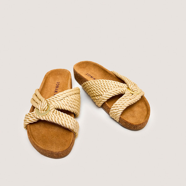 Jonak Cross-strap Mules In Beige Rope WACE