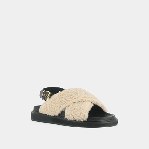 Jonak Cross-strap Sandals In Beige Fur WAVY