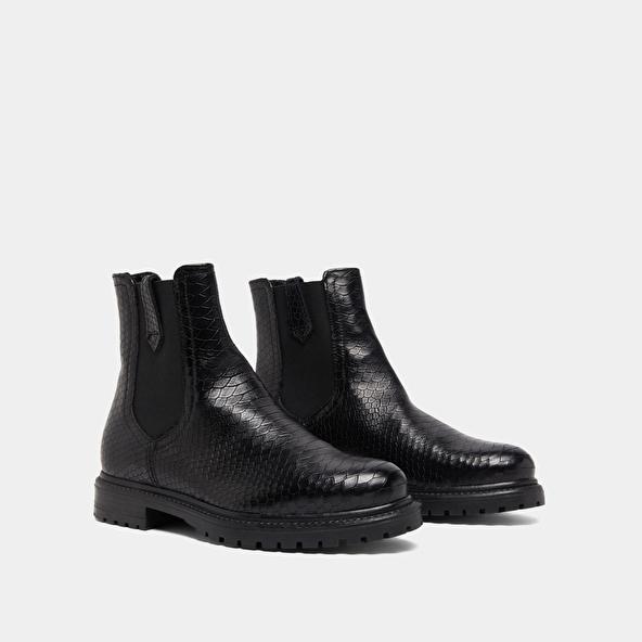 Jonak Flat Boots In Black Reptile CANDIDE