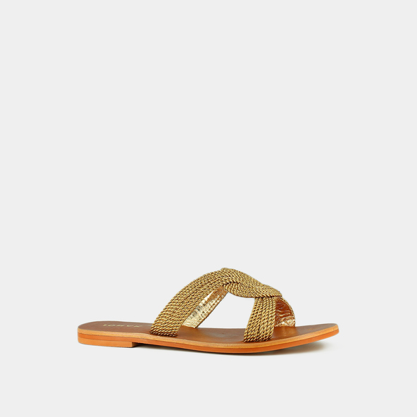 Jonak Flat Mules In Gold Rope WAKI