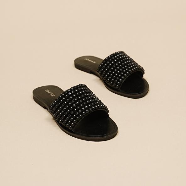 jonak Flat mules with pearls in black leather WALK