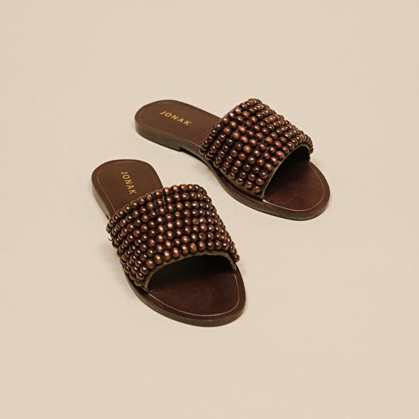 Jonak Flat Mules With Pearls In Brown Leather WALK